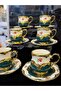 6 Persons Green Color Embossed Golded Coffee Cup Set 90 ml - 2