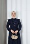 Ayrobin Belted Hijab Dress with Ruffles on the Shoulders and Front, Navy Blue Hnt7345 - 2