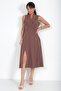 Women's Double Breasted Collar Lined Double Slit Button Detailed Midi Crepe Dress - 3