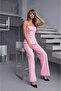 Strapless Blouse and Pantalon Top and Bottom Set Pink - 2