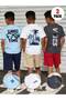 Printed Black - White - Baby Blue 3-Piece Children's T-Shirt 100% Cotton Short Sleeve Knitted Crew Neck - 2