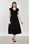 Women's Ruffled Front Long Dress - Black