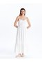 White V-Neck Floral Embroidered Rope Strap Dress - 2