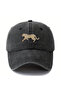 Unisex Anthracite Black Washed Canvas Leopard Embroidered Baseball Cap Adjustable Sports Hat - 2