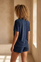 Women's Towel Navy Blue Shorts Set - 3