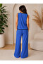 Women's Stylish and Comfortable Cut Button Detailed Sleeveless Linen Vest and Trousers Two-Piece Set - 3