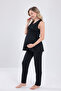 Black Lace Design Strappy Cotton Maternity Pajama Set - 6