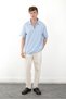 Linen Look 100% Cotton Comfortable Fit Drop Shoulder Zipper Closure Men's Polo Collar T-Shirt - 4