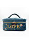 Blue Love Embroidered Velvet Makeup Bag & Organizer 25X17.5X11 cm