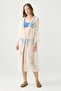 Front-Tie Long Beach Dress with Embroidery Detail Beige