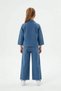 Blue Embroidered Zippered Jean Jacket and Trousers Girls' 3-Piece Set 24141 - 6