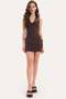 Women's slim fit halter neck sleeveless brown dress with lace detail - 3