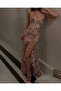Premium Trend Design Slit Abstract Patterned Draped Corset Long Dress - 5