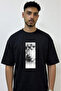 Abstract Portrait Design Printed Oversize Black T-Shirt