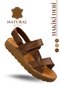 Genuine Leather Men's Sandals - Soft Thick Soled Genuine Leather Men's Sandals Syringe Tan