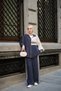 Women's Double Color Stripe Detail Double Pockets Elastic Waist Parachute Suit Navy Blue - 2