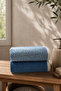 100% Cotton 50X90 cm Face Towel - High Water Absorption, Blue Striped Set of 2 - 2