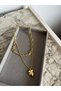 Double Layered Heart Pendant Gold Paper Clip Chain Necklace Set - 4