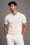 Men's T-Shirt White Polo Collar Knitwear Short Sleeve