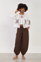 Women's Floral Embroidered Tie-Back Blouse - White/Coffee - 3