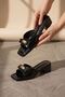 Lorea Black Wrinkled Patent Leather Buckle Short Heeled Women's Slippers - 4