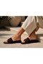 Women's Brown Gold Buckle Satin Strap Slippers - Casual Comfortable Flat Sole Summer Slippers - 2