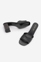 Women's Blunt Toe Banded Thick Heeled Slippers Deyola Black - 8
