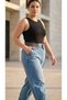 Plus Size Elastic Waist Pocketed Lycra Denim Mom Cut Women's Trousers - 4