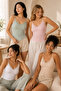 Women's 4-Piece Basic Undershirts with Lace Detail & String Straps - 95% Cotton, Flexible for Daily Use