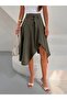 Premium Bondit Fabric Belt Detailed Asymmetrical Cut Midi Skirt - 3