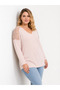 Women's Plus Size Powder Color, Lace on Shoulder and Back, Raglan Sleeves, V-Neck Blouse 65N39570