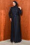 Navy Blue Draped Front Evening Dress - 3