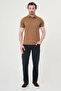 Plain Slim Fit Polo Collar Metal Buttoned 100% Cotton Short Sleeve Men's T-Shirt Camel - 36880.26Y - 3