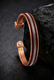 Men's and Women's Copper Bracelet with Red Leather Strip on Top, Steel Chain Pattern, Adjustable Magnet Model, Pure Copper Bracelet - 2