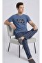Men's Short-Sleeved Blue Plaid Pajama Set - 2