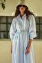 Shirt Collar Belted Scarfed Maxi Dress - 3