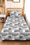 Gray Cat Patterned Teen Room Single Pique Set - Cute Pink 160X220 cm Quilted Bedspread - 4