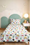Adventurous Panda Figured Pastel Young Room Single Pique Set - Mint Yellow 160X220 cm Bedspread - 6