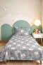 Teddy Bear Gray Pastel Children's Room Single Pique Set - Cute Pink 160X220 cm Quilted Bedspread - 6