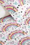 Rainbow Patterned Pink Girls' Pique Set - Heart Motif Baby Room Bedspread - 160X220 cm - 3
