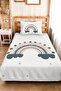Rainbow Pastel Boy's Room Single Pique Set - Bohemian Blue Tile 160X220Cm Bedspread - 4