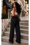 Women's Linen Blend High Waist Elastic Waistband Lace-Up Palazzo Trousers - 3