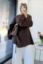 Asymmetrical Cut Modal Blouse with Side Gather Detail - Brown - 4