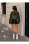 Women's Khaki Hooded Crop Raincoat - 8