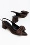 Liar Women's Brown Satin Buckle Casual Classic Heeled Shoes - 2