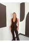 Women's Brown V-Neck Halter Top and Pants Double Set - 7