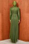 Khaki Front Detailed Laced Evening Dress - 5