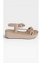 Women's Imported Stone Detailed Comfortable Thick Sole Sandals with Elastic Back in Beige