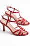 Women's Red Patent Leather Piping Detailed Strapped Pointed Toe Thin Heel Stiletto Classic Heeled Shoes Zare - 2