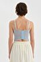 Women's Tulle Detailed Design Crop Corset with Adhesive Stones - 3